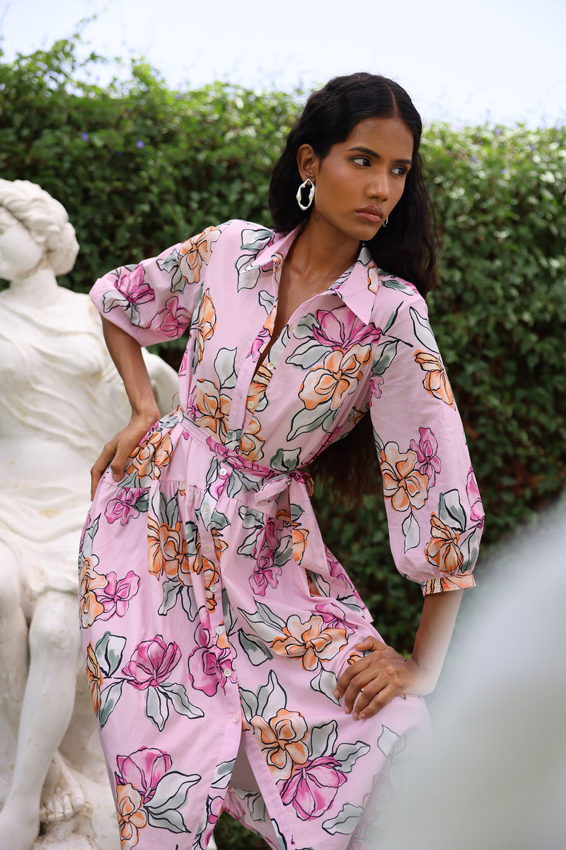 Via Roma Blush Brie Midi Shirtdress | Beyond by Vera