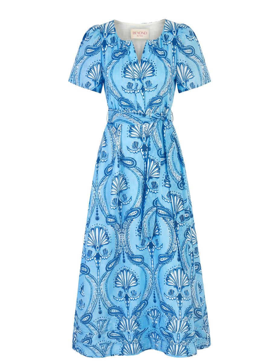 Cabaret Aqua Suzi Cotton-Linen Midi Dress