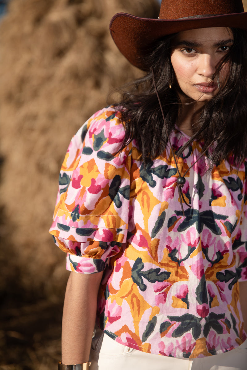 Reflections Rose Cotton-Linen Lilly Top | Beyond by Vera