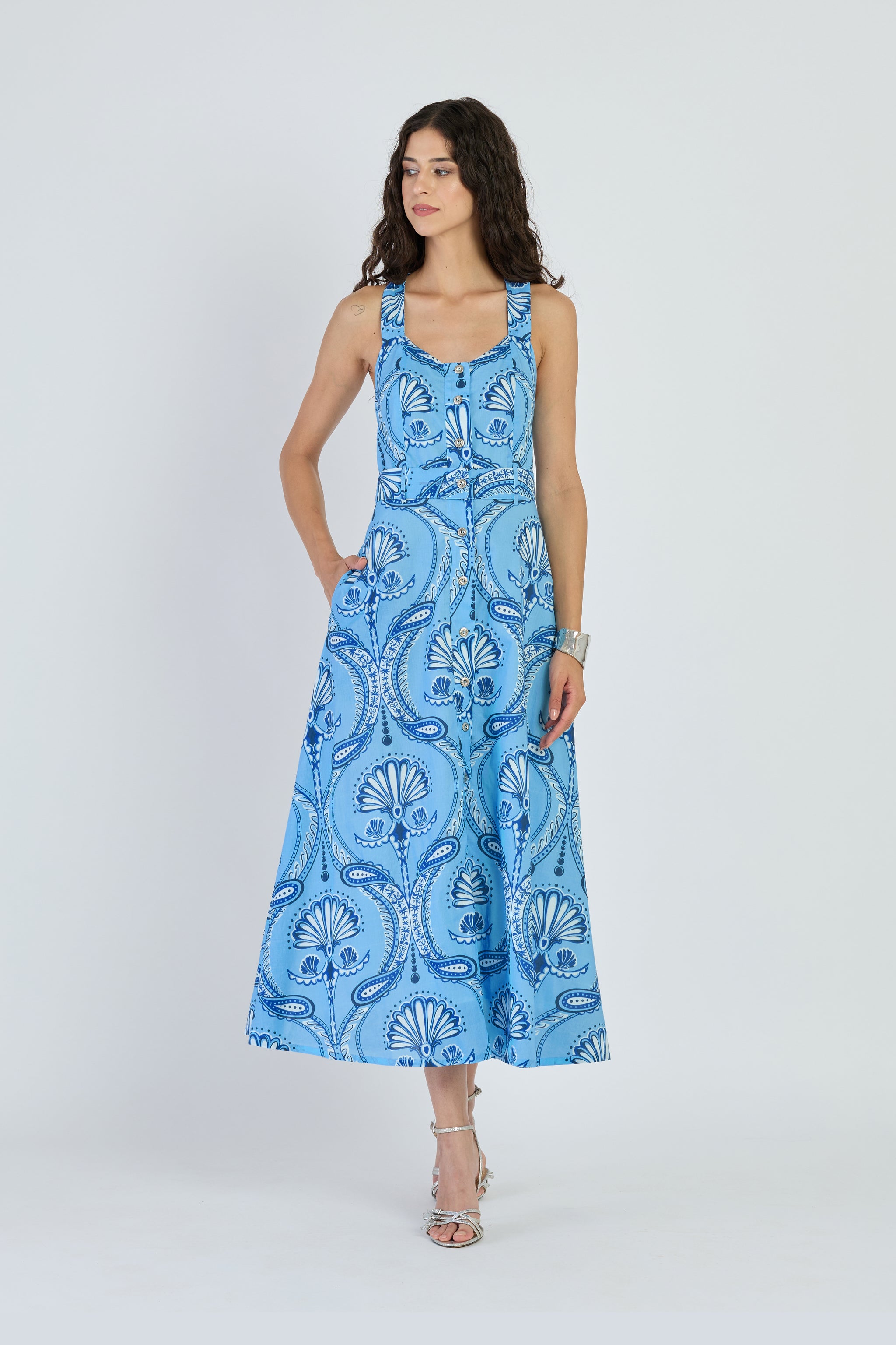Cabaret Aqua Nico Cotton-Linen Maxi Dress | Beyond by Vera